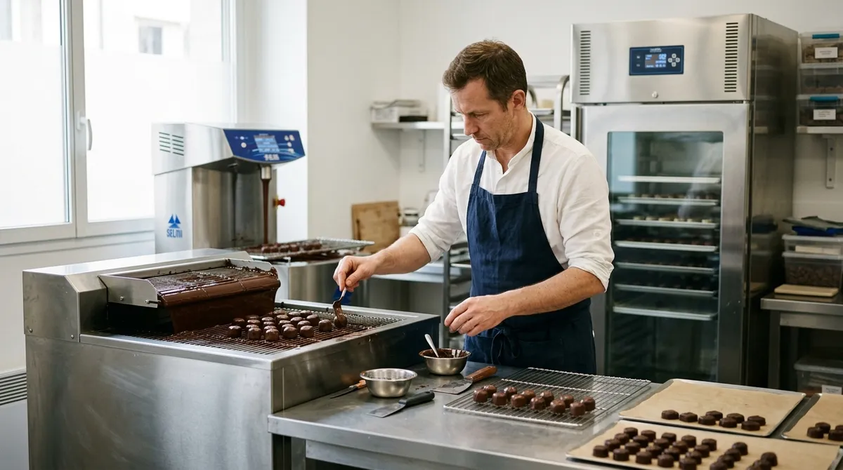 Chocolatier au travail dans son laboratoire
